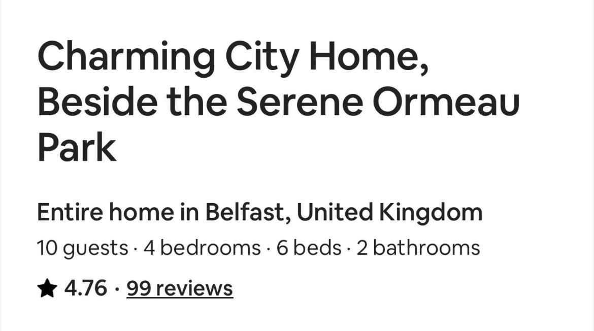 Charming City Home, Beside The Serene Ormeau Park Belfast Zewnętrze zdjęcie
